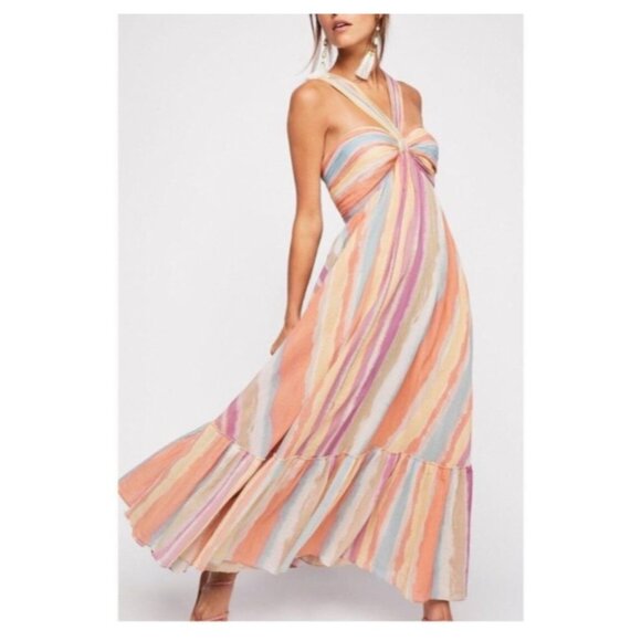 Free People Tropical Sunrise Maxi Dress Size 4 stripe strap - Picture 1 of 6